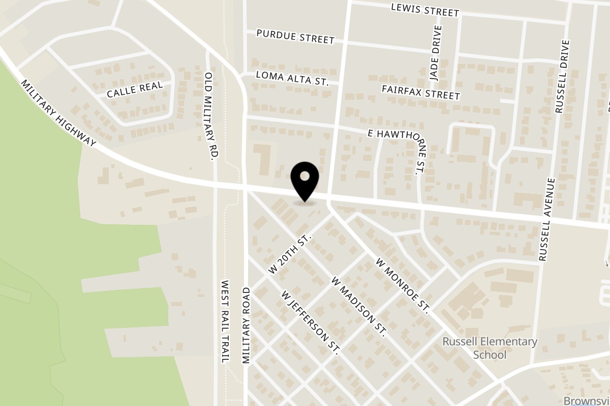 Map showing the location of Doña Chela West Monroe on 2055 W Monroe St in Brownsville